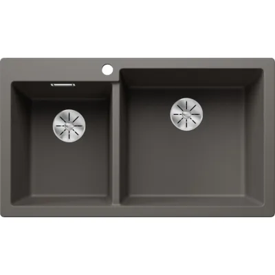 Blanco Lavello due vasche PLEON 9 1527325 finitura grigio vulcano da 86x50 cm - Sopratop
