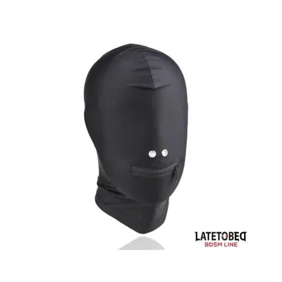 LATETOBED Maschera Integrale Nera Spandex Cerniera Bocca BDSM Hood Unisex