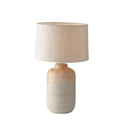 Lampada da tavolo in ceramica e legno con paralume in tessuto, 1 luce E27, 30x49cm