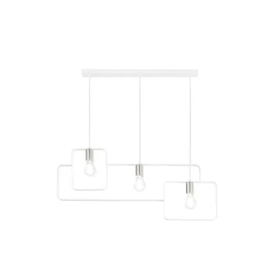 Lampadario a sospensione contemporaneo bianco e argento in metallo, 3 luci E27, 88.5x150cm