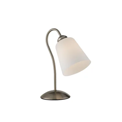 Lampada da tavolo elegante in metallo nichel e vetro bianco, 1 luce E14, 21x29cm