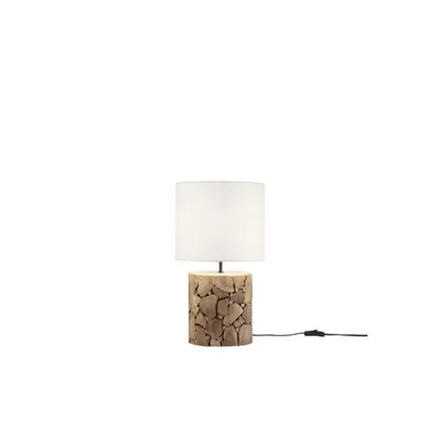 Lampada da tavolo marrone e bianca in legno naturale, 1 luce E27, 27x46.5cm