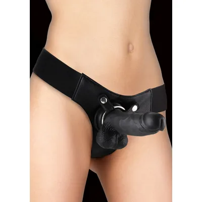 Strap-On Nero Ouch! Realistic 8 Pollici 20 cm con Imbracatura Elastica