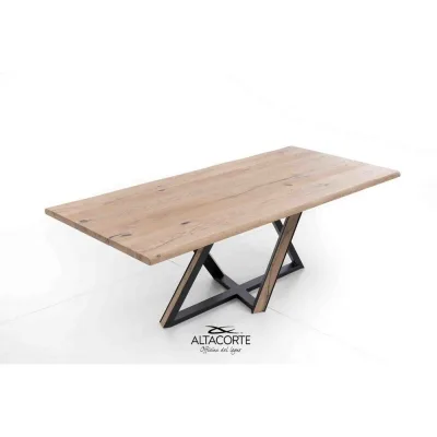 Altacorte Tavolo fisso Wien con struttura in ferro e piano a scelta con dimensioni a scelta - Bordo irregolare