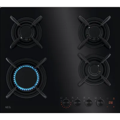 PRONTA CONSEGNA - AEG Piano cottura a gas FlameLight HKB 64453 NB finitura vetro nero da 59 cm
