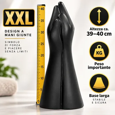 Plug anale XXL 39 cm mani congiunte PVC nero extreme base larga ALL BLACK AB59