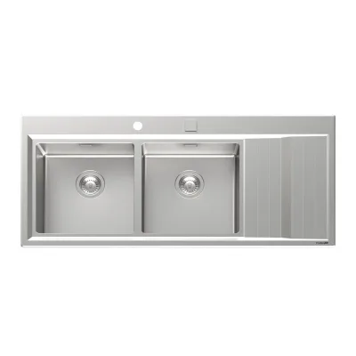 Foster Lavello due vasche con gocciolatoio a destra 4503 052 finitura acciaio inox da 117.3x51.3 cm