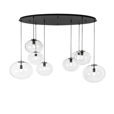 Lampadario a sospensione nero minimal in vetro, 7 diffusori, max 60W, 155x166cm