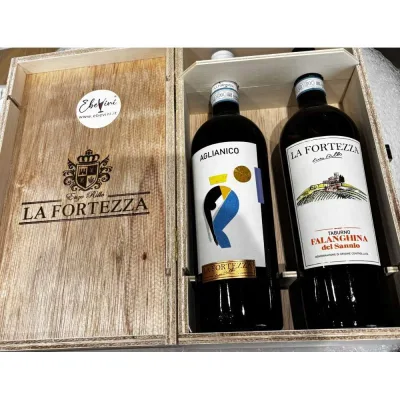 CASSSA IN LEGNO 2 BOTTIGLIE AGLIANICO E FALANGHINA