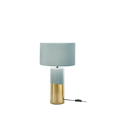 Lampada da tavolo in ceramica verde pavone, paralume in tessuto, 1 luce E27, 33x55cm