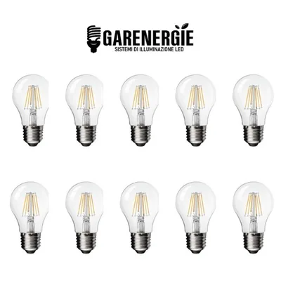 Kit 10 pz Lampadina led filamento e27 8w bianco freddo