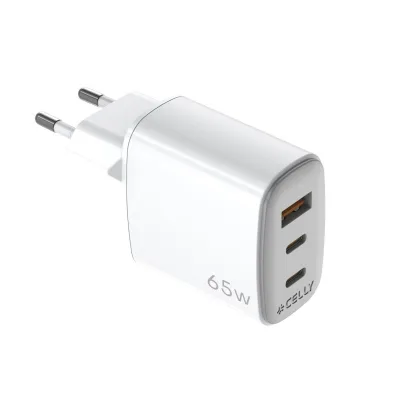 CELLY USB-A/2USB-C WALL CHARGER GAN 65W UPTC1USB2USBC65