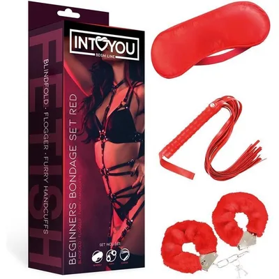 Set Bondage rosso maschera frustino e manette per giochi fetish bondage BDSM kit