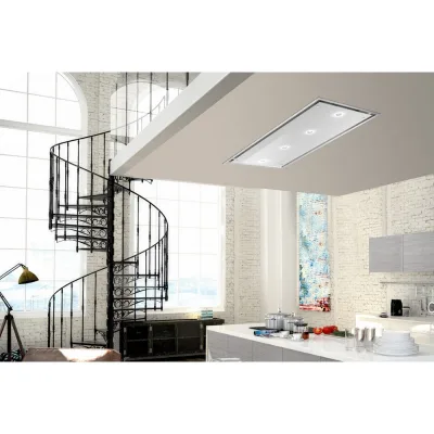 Airone Cappa a soffitto Fenice con cornice acciaio AISI 430 e vetro bianco da 120 cm - Senza motore