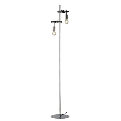 Piantana in metallo cromato e cavo in tessuto nero, 2 luci E27, 30x165cm