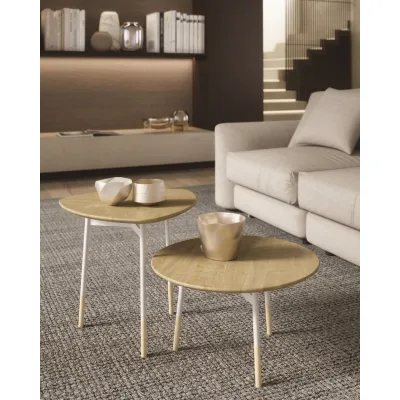 Maconi Tavolino Milano 1028 con piano in legno da Ø54 cm e h. 52 cm