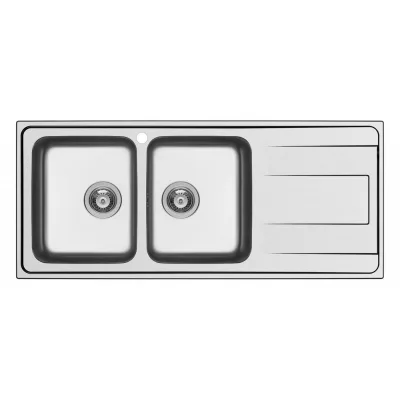 Schock Lavello due vasche con gocciolatoio a destra WAVE D200 WAVD200SX finitura inox spazzolato da 116x50 cm