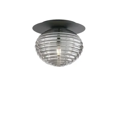 Plafoniera in metallo nero e vetro soffiato cromo, una lampadina E27, 35x28cm
