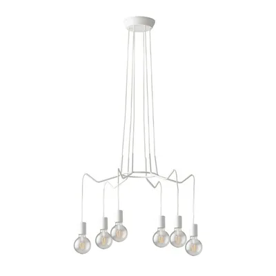 Lampadario a sospensione moderno in metallo bianco, 6 lampadine E27, 66x120cm
