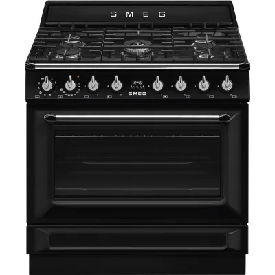 Smeg S Cucina TR90GMBL con forno termoventilato e piano cottura gas finitura nero da 90x60 cm