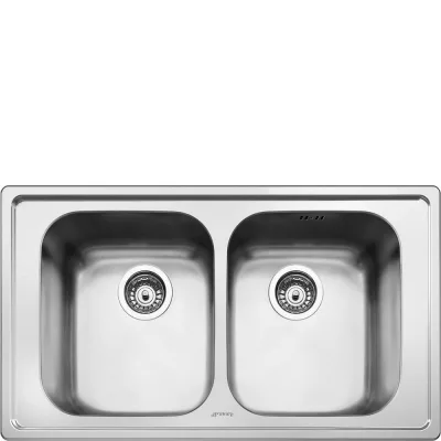 PRONTA CONSEGNA - Smeg Lavello due vasche SP862 finitura acciaio inox spazzolato da 86 cm