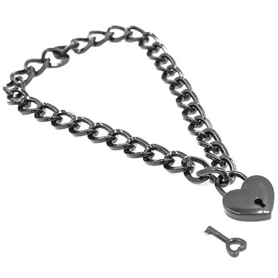OHMAMA Collare Fetish Catena Acciaio Lucchetto Cuore BDSM Padlock Heart