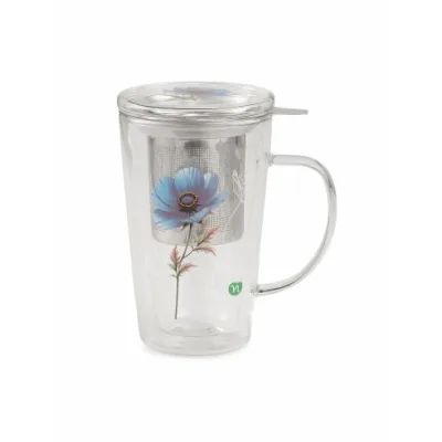 NEAVITA RITUALI BOTANICI HERBAL INFUSER INFUSIERA ANEMONE BLU IN VETRO CON DOPPIA PARETE CON FILTRO DA 300ML