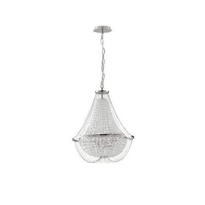 Lampadario a sospensione in metallo e cristalli K9 cromato, 4 luci E14, 45x120cm