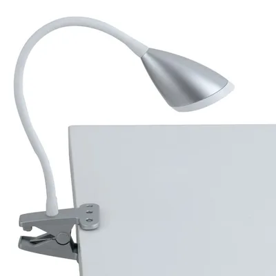 Lampada da tavolo in metallo argento con pinza e diffusore orientabile, 1 LED 3.7W, 9.5x33cm