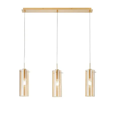 Sospensione lineare oro in vetro, 3 diffusori, stile contemporaneo, 150x79cm