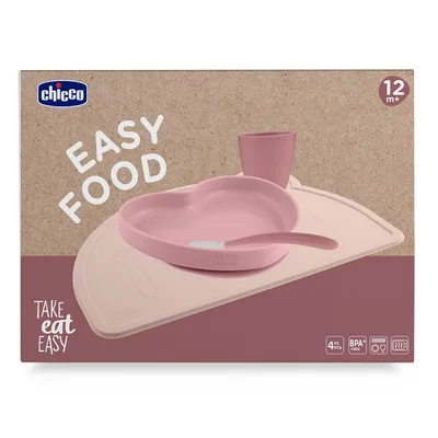 Chicco easy food set pappa silicone rosa 12m+
