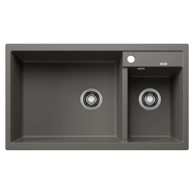 Blanco Lavello due vasche con gocciolatoio METRA 9 1527304 finitura grigio vulcano da 86x50 cm - Sopratop