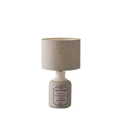 Lumetto in ceramica beige con paralume in tessuto, 1 luce E27, 24x43cm