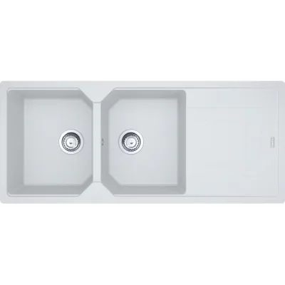 Franke: Lavello due vasche con gocciolatoio Urban Incasso UBG 621 114.0686.783 finitura fragranite bianco da 116x50 cm