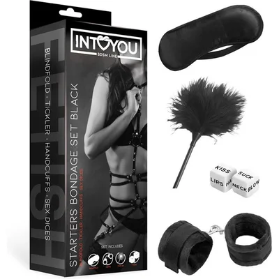Set Bondage Nero Mashera manette piumino dadi fetish bondage BDSM kit