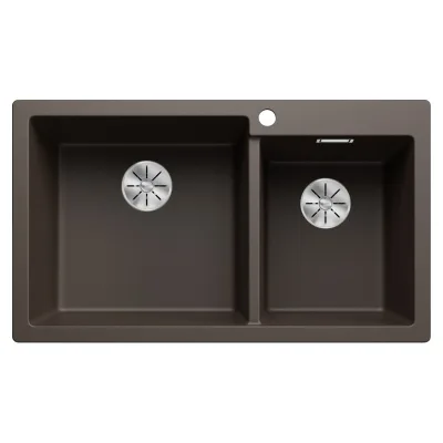 Blanco Lavello due vasche (vasca grande sx) PLEON 9 Satin Gold 3527643 finitura caffè da 86x50 cm - Sopratop