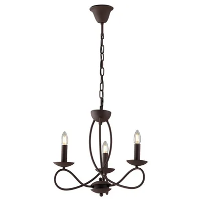 Lampadario a sospensione classico in metallo marrone, 3 luci E14, 48x120cm