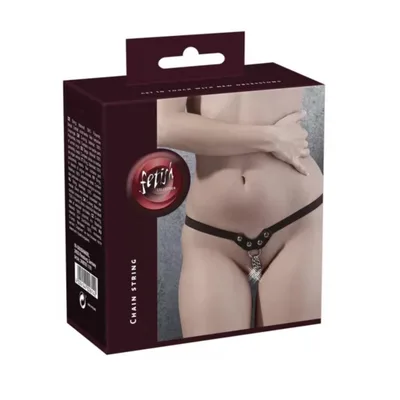 Perizoma Fetish Catena Bondage Play G-String Real Leather nero pelle PU one size