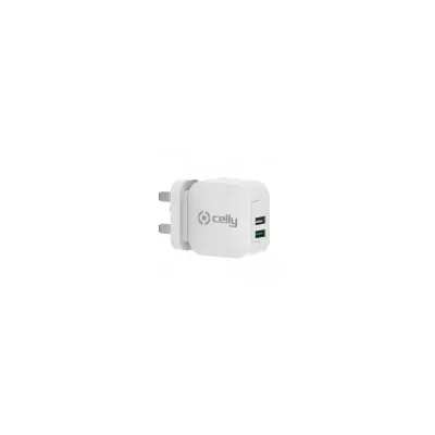 CELLY 2USB-A UK WALL CHARGER 17W WHITE TC2USBTURBOUK