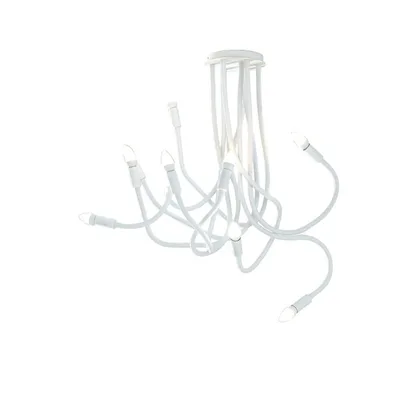 Plafoniera curvilinea in metallo e silicone bianco, 9 luci E14, 20x100cm
