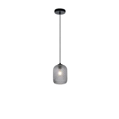 Lampadario elegante in vetro cristallo grigio fumè, lampadina E27, 15x150cm