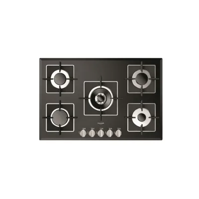 Fulgor Piano cottura a gas FCH 775 G WK BK finitura vetro nero da 77 cm