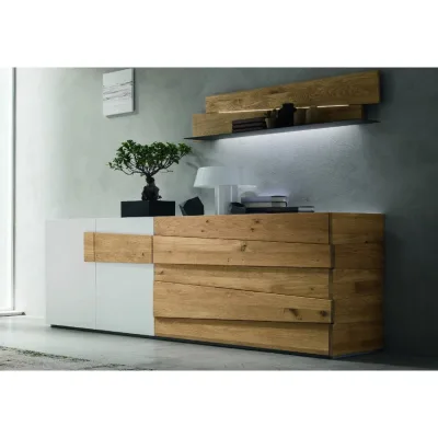 Maronese Acf Madia in appoggio SCUDERIA con basamento in metallo da L.231 cm - 4 ante con maniglia rovere