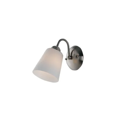 Applique elegante in metallo nichel e vetro bianco, 1 luce E14, 26x17cm