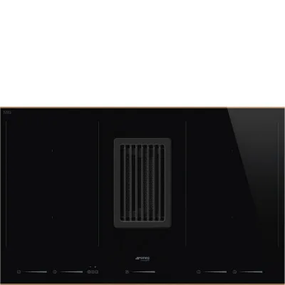 PRONTA CONSEGNA - Smeg S Piano cottura a induzione con cappa integrata HOBD682R1 in vetroceramica nero e bordo rame da 80 cm