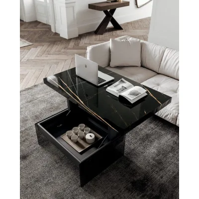Ozzio Tavolino multifunzione trasformabile Bellagio art. T061 con struttura in metallo e vetro e piano a scelta da 117x68 cm