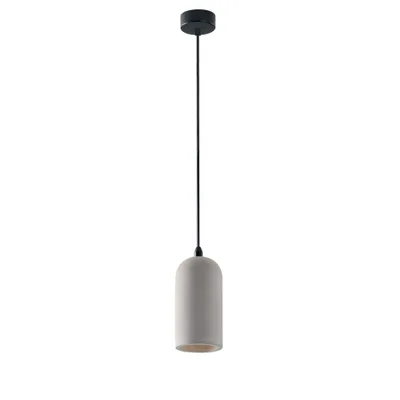 Lampadario a sospensione cilindro grigio in cemento naturale, lampadina E27, 10x150cm