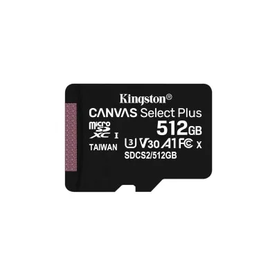 Scheda Memoria Kingston Micro SDXC Scheda 512GB Classe 10 100MB/s Canvas Select Plus + Adattatore SD SDCS3/512GB