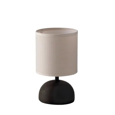 Lampada da tavolo in ceramica marrone, paralume in tessuto, 1 luce E14, 14x24cm