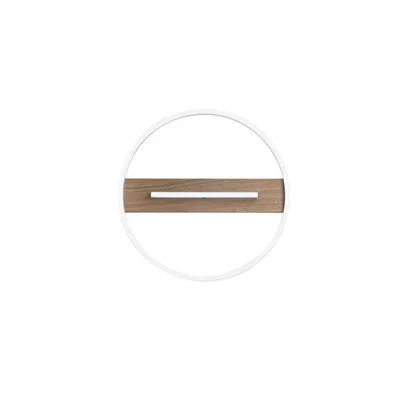 Plafoniera rotonda bianca in metallo con base in legno, 1 LED 26W, CCT, 40.5x40.5cm